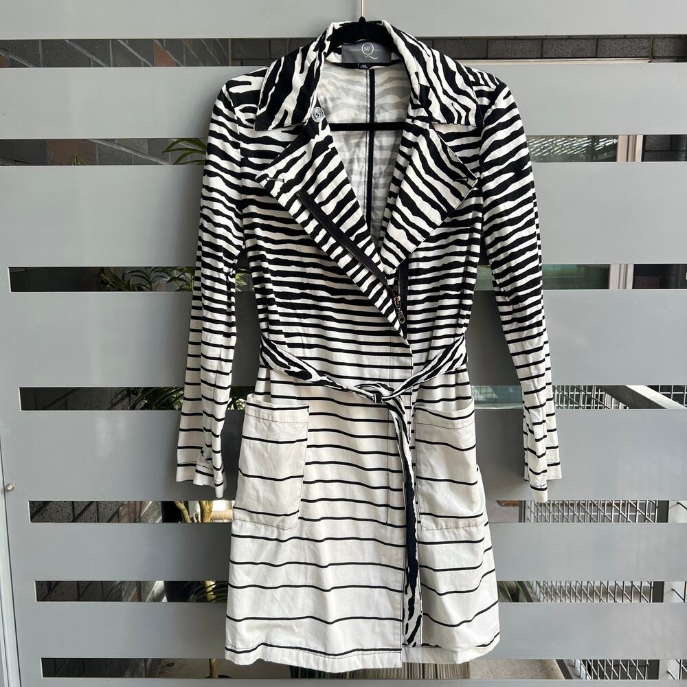 Alexander McQueen Vintage Black White Striped Belted Trench Coat - Picture 3 of 12